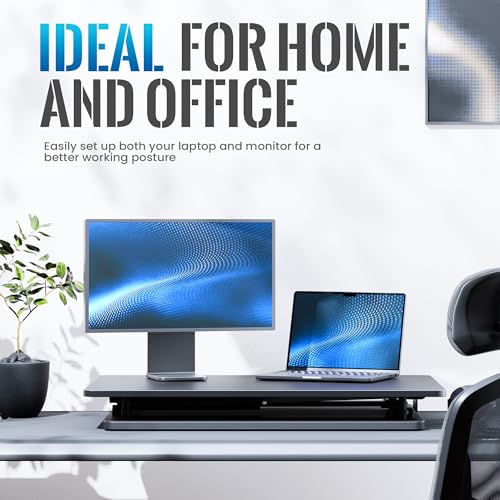 yoopin Standing Desk Converter, 25.16" × 15.75" Height Adjustable Laptop Stand for Desk, Sit Stand Monitor Stand, No Assembly Required for Home and Office Use (Black) yoopin