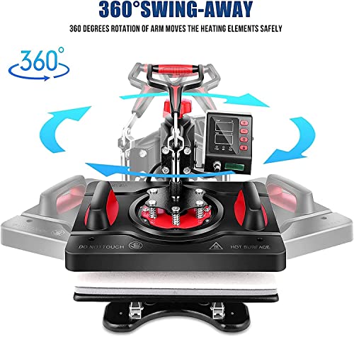 Heat Press 8 in 1, Pro Heat Transfer Machine 12"X15", Digital 360° Swing Away Tshirt Press Machine Combo, t Shirt Maker Printing Sublimation Heat Press Machine for T-Shirts Hat/Cap Mug Plate WOOKRAYS