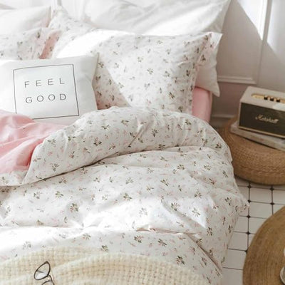 Faincy Floral Twin Size Comforter Set, Pink White Flower Leaf Pattern Printed Preppy Reversible Alternative Bed Sets - Soft Microfiber Duvet Vintage XL Bedding in a Bag for Women Girls, 68 x 90 In 2PC