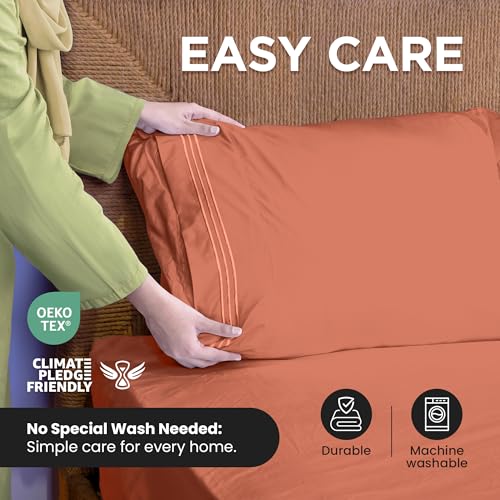 ROYALE LINENS 3 Piece Twin Sheets Set - Soft Brushed 1800 Microfiber Bedding - 1 Fitted and 1 Flat Sheet, 1 Pillow case - Wrinkle Free & Fade Resistant - Hotel Luxury Bed Sheets Set (Coral, Twin) ROYALE LINENS