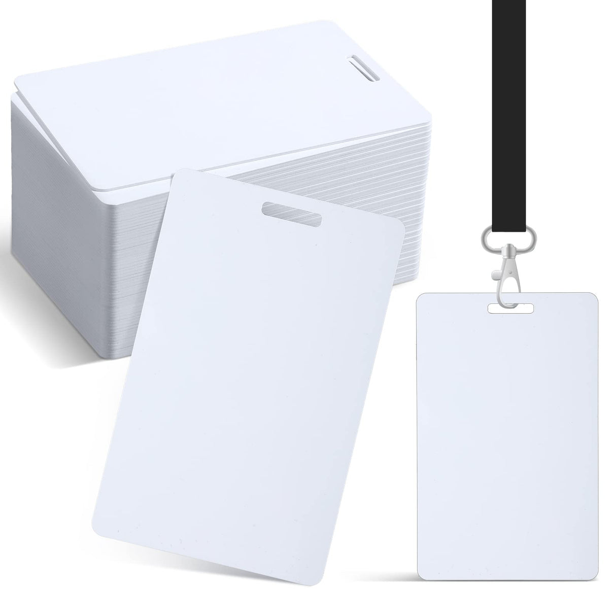 100 Pcs White PVC Cards with Slot Punch on Short Side Vertical Slot Punch Card Blank Credit Cards Plastic Photo ID Card Graphic Quality PVC Cards for Business Office, Standard CR80 30Mil Size Tinlade