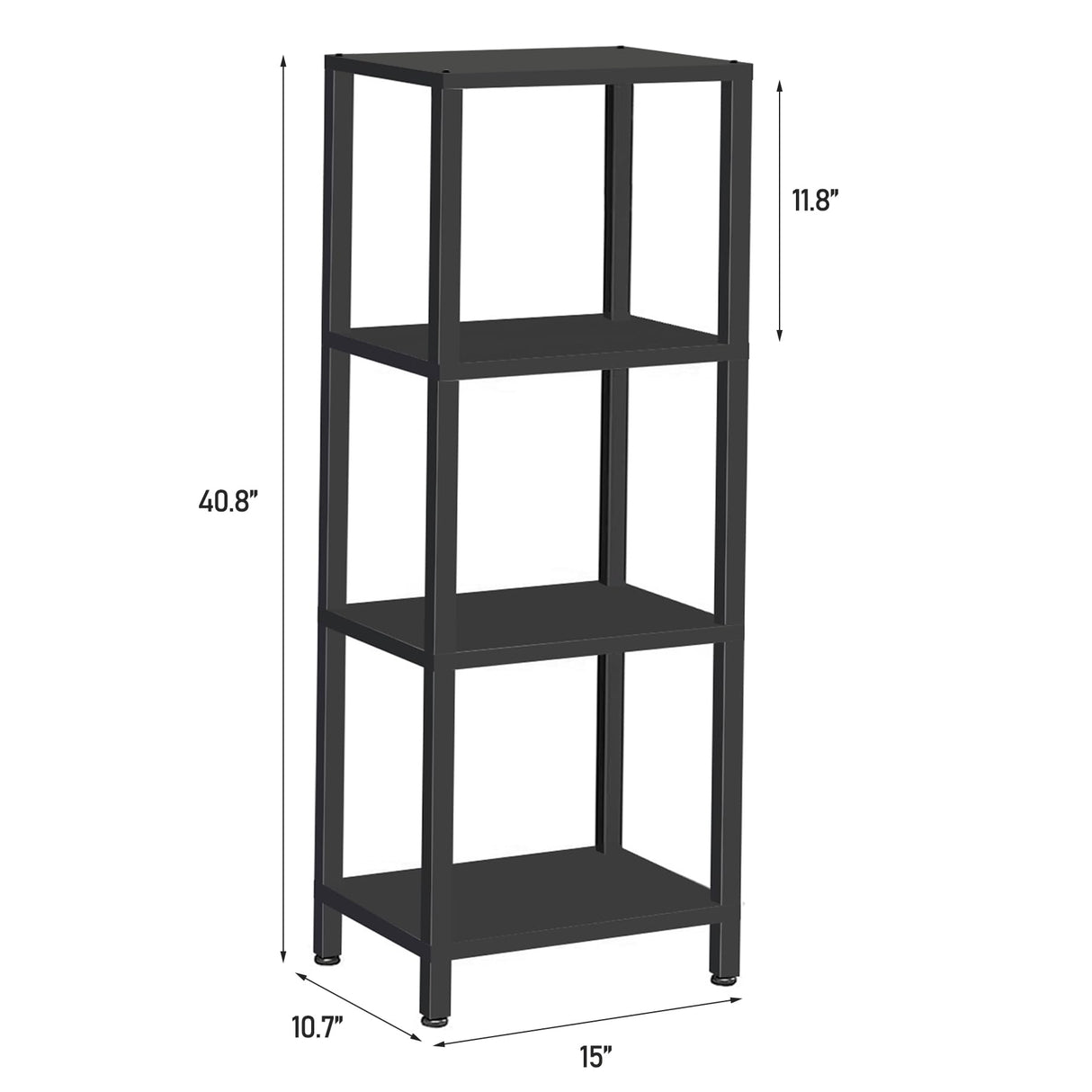 TUTOTAK Bookshelf, 4-Tier Tall Book Shelf, Narrow Bookcase for Small Space, DIY Stackable Bookshelf, for Living Room, Office, Study, Entryway, Industrial, Black BS01BK004 TUTOTAK