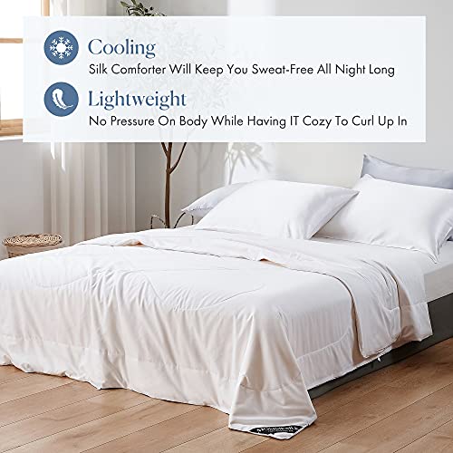 Mommesilk Silk Comforter Full Summer Lightweight Pure Natural Silk Duvet Insert Cotton Cover Quilt White 76"x87", Net Net Filling Weight 0.5kg Mommesilk