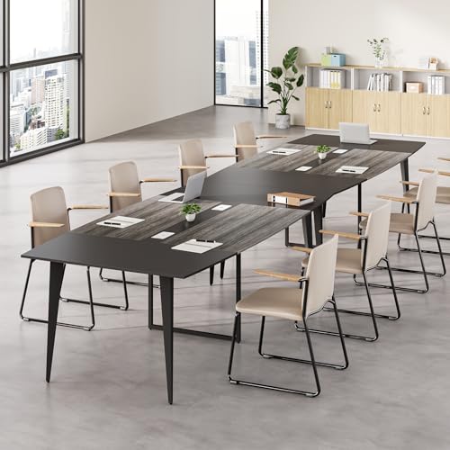 LITTLE TREE 8FT Conference Room Table, 94.48L x 47.21W x 29.52H Boat Shaped Meeting Table, Grey&Black LITTLE TREE