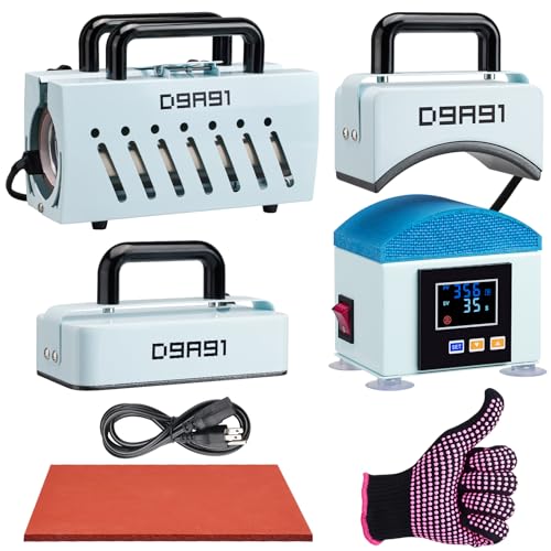 D9A91 3 in 1 Heat Press Machine, Hat Press Machine and Tumbler Heat Press Machine. for Caps, T-Shirt & More, 11-30oz Mug Press, Heat Up Fast and Even,No Crease, LCD Digital Temperature -Light Blue D9A91