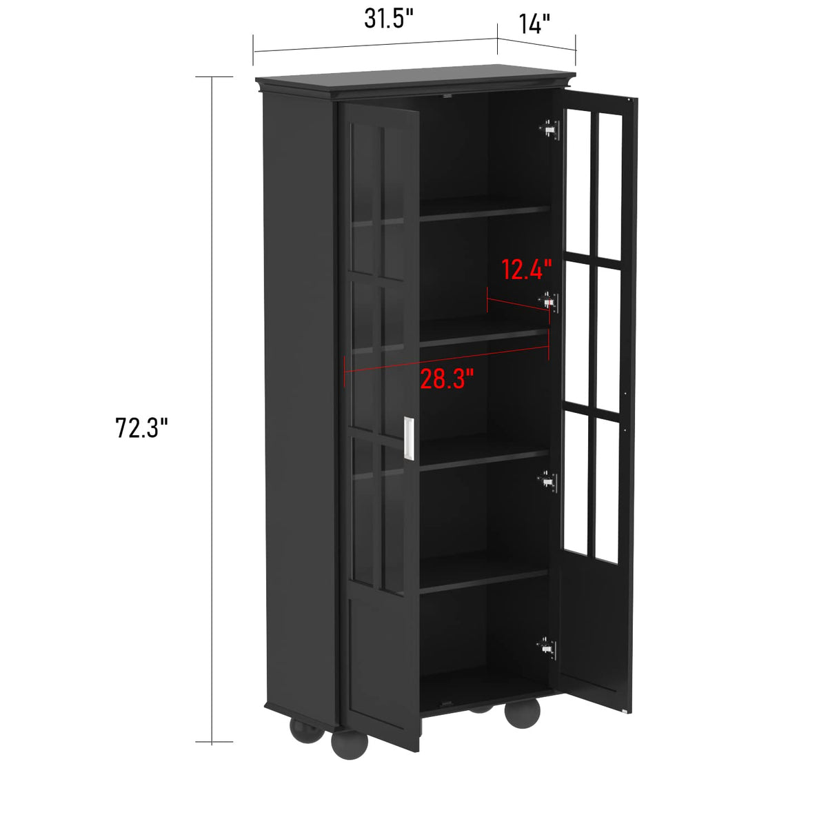 ECACAD 5-Tier Black Bookcase with Acrylic Doors for Versatile Storage and Display ECACAD