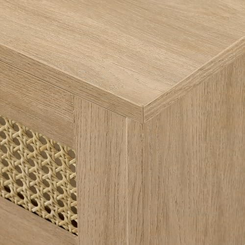 Walker Edison Modern Rattan Flip-Down-Door Wall-Mounted Floating Stand for TVs up to 80 Inches, 70 Inch, Coastal Oak Walker Edison