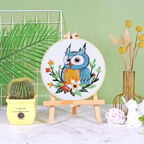 KESTAR Embroidery Starter Kit, Owl Flower Embroidery Kit for Adults Beginners, Cross Stitch Kits with Embroidery Cloth Hoops Needles Instruction and Threader