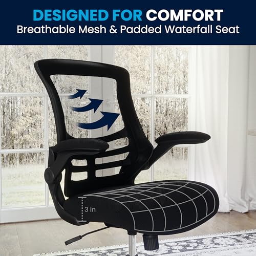 Flash Furniture Kelista Mid-Back Swivel Office Chair with Adjustable Seat Height, Ergonomic Mesh Desk Chair with Flip-Up Armrests, Black Flash Furniture