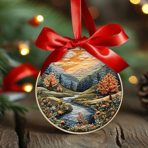 EUBUY Embroidery Kit for Beginners, Nature Landscape Pre-Stamped Pattern Kits for Adults, Hand Embroidery Kit with Hoop, Color Threads,Tools for Craft Lover Hand Stitch