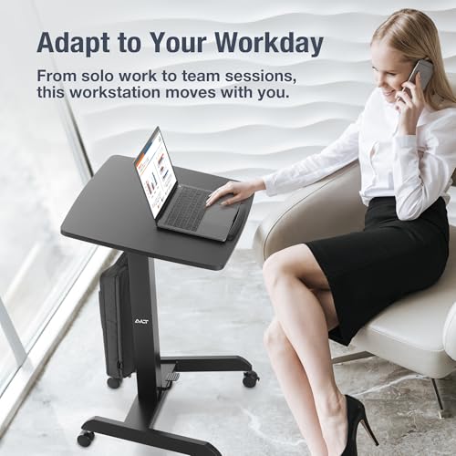 AVLT 47" Height Adjustable Mobile Workstation with Tilting Desk (3 ft 11 inches) - Foot Pedal Pneumatic Standing Desk Cart - Mobile Laptop Cart - Mobile Black Cart with Brake Casters AVLT