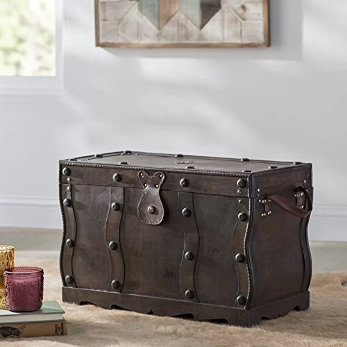 Antique Style Distressed Wooden Pirate Treasure Chest, Coffee Table Trunk Vintiquewise