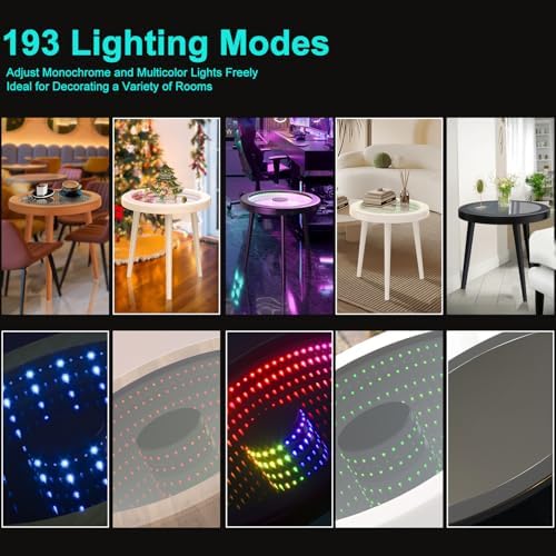 RATTENMO Small Circle Coffee Table -19.7 * 19.7 * 19.5In Nightstand Modern Center Table for Living Room,Tempered Glass Surface with RGB LED Lighting, Smart Control, Office and Bedroom - Black RATTENMO