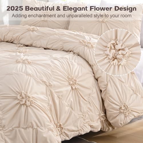 Uspring Quilts Queen Size Elegant Flower Bedding Set with 2 Pillow Shams, Lightweight Soft Quilted Bedspreads Cozy Stylish Floral Bedding Comforter Sets for All Season (Khaki, 90'' x 90'') Uspring