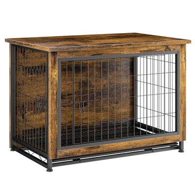 JY QAQA Dog Crate Furniture, Wooden Dog Crate Table, Dog's Furniture with Double-Doors, Indoor Dog Kennel, Dog Cage/Brown/XL