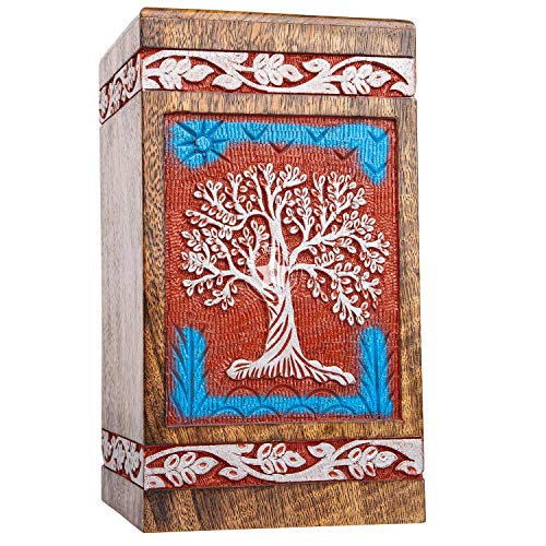 STAR INDIA CRAFT SIC Rosewood Hand Engraved Urn for Human Ashes Adult Female & Male or Pets, Peaceful Funeral Keepsake Decorative Wooden Box, Burial STAR INDIA CRAFT
