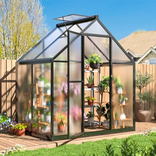 Polar Aurora 4x6 FT Greenhouse, Quick Aluminum Assembly Structure Polycarbonate Greenhouse, Walk-in Greenhouses for Outdoors with Ventilated Windows, Green houses for Outside Backyard Garden Polar Aurora
