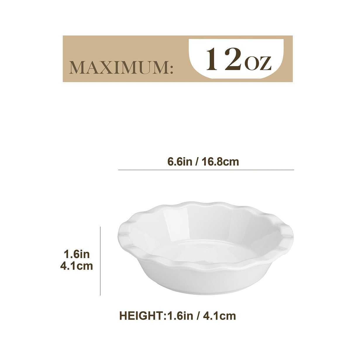 MALACASA Pie Pan, 12 OZ Mini White Pie Dish Set of 6, Ceramic Pie Dish for Baking, Small Quiche Baking Dish for Oven, Round Pie Plates Tart Pans, Fluted Dish Pie Pan for Quiches, Series BAKE MALACASA