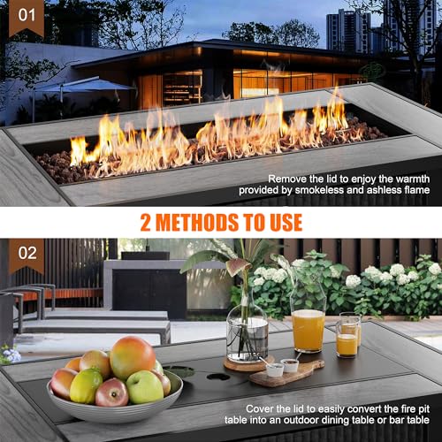 Walsunny 45 inch Outdoor Propane Fire Pit 50,000 BTU Gas Fire Pit Table with Lid, Lava Rock, Waterproof Cover, Rectangle Gas Firepit Table for Garden/Patio, CSA Certification Shintenchi