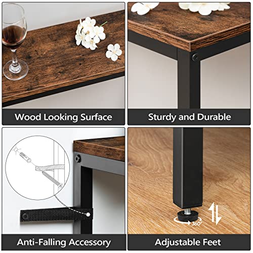 MAHANCRIS 63" Console Table with Power Outlet, Narrow Sofa Table, Industrial Entryway Table with USB Ports, Behind Couch for Entryway, Hallway, Foyer, Living Room, Bedroom, Rustic Brown CTHR16E01Z MAHANCRIS