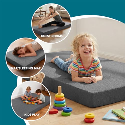 FantasDecor Full Futon Mattress Cover for Traditional Japanese Futon Mattress, Floor Mattress Cover with Zipper Sofa Bed Protector Machine Washable, Full Size, Grey FantasDecor