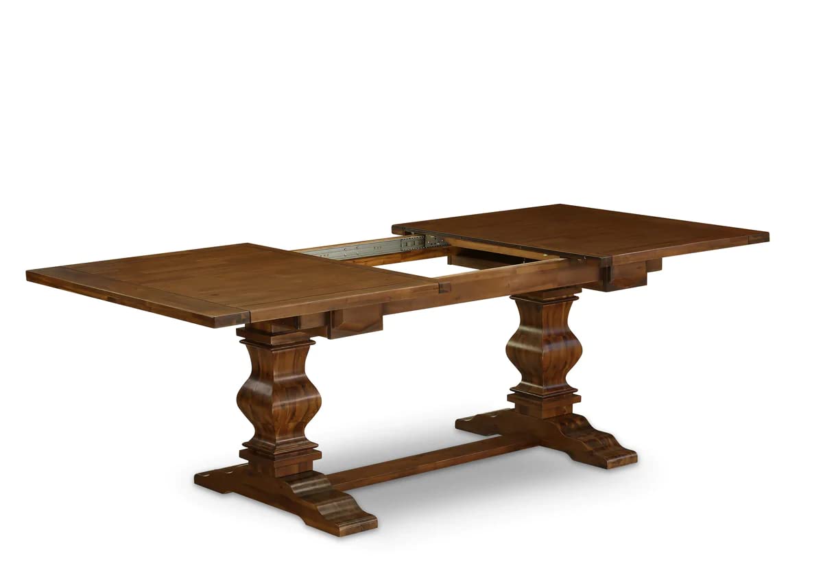 East West Furniture LAT-08-TP Lassale Modern Dining Rectangle Kitchen Table Top with Removable Leaf & Double Pedestal Base, 42x92 Inch, Walnut East West Furniture