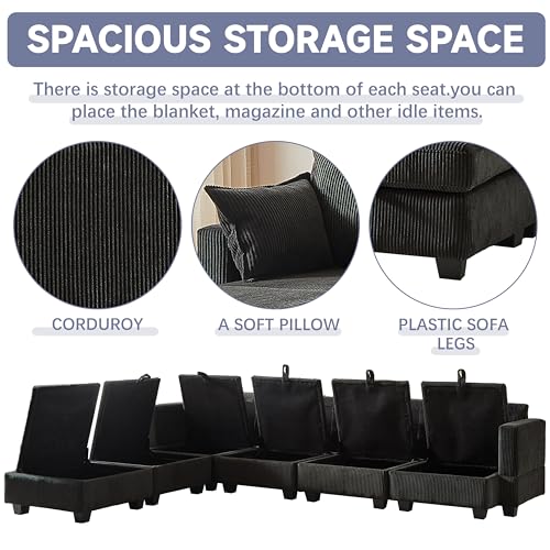 6 Seater Oversized Free Combination Convertible Modular Sectional Sofa, U / L Shaped Extra Large Corduroy Reversible Sleeper Corner Couch with Storage and Movable Ottomans for Living Room Apartment Eafurn