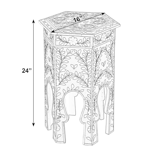 Butler Specialty Company Amaya 16" W Hexagon Bone Inlay Side Table- Black-White Butler Specialty Company