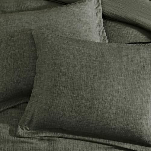 Geniospin California King Comforter Set - 7 Pieces Comforter King Size, Soft Solid Bedding Set for All Season, Textured Bed in a Bag with Sheets, Pillowcases & Shams (Dark Green,104''x96'') Geniospin