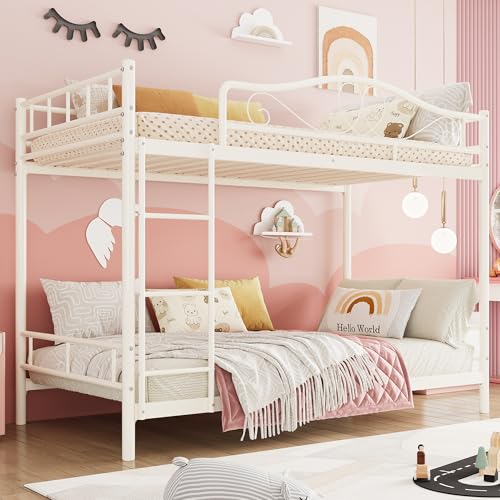 GarveeHome Bunk Bed Twin Over Twin, Heavy Duty Metal Bunk Bed with Safety Guardrail & Ladder, 400 LBS Weight Capacity, Space-Saving Design, Noise Free, No Box Spring Needed, Easy Assemble GarveeHome