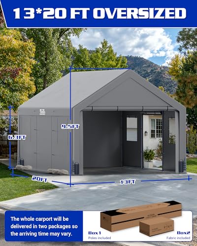 Fanpat 13x20 FT Heavy Duty Carport, Portable Garage Waterproof & UV Protected Car Canopy with Reinforced Steel Frame, Outdoor Shelter for Cars, Trucks, Vans, RVs, Home Party, and Workshops FANPAT
