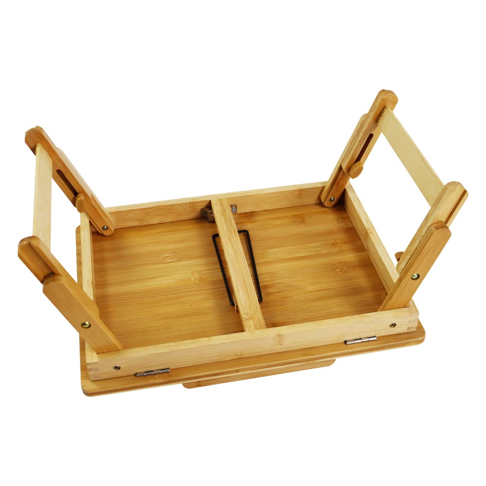 WKWKER Bamboo Laptop Desk with Folding Legs Tilting Surface Workstation Table Adjustable Laptop Stand Bed Tray for tv Sofa Study Computer Ipad Book (Natural) WKWKER