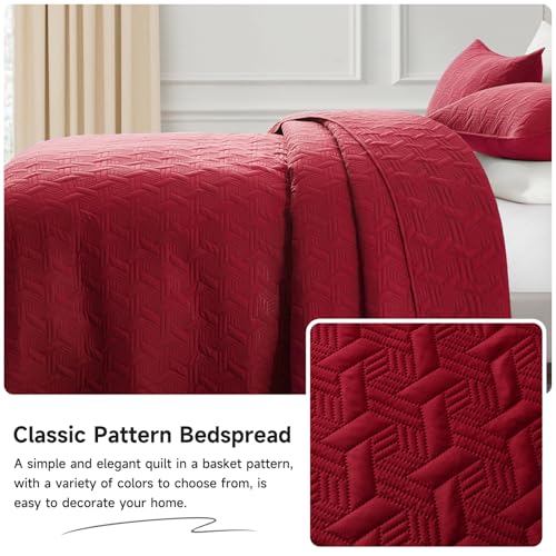 Lavsiry Red Oversized California Cal King Size Quilt Bedding Set with Pillow Shams, Summer Lightweight Bedspread Coverlet, Soft Quilted Blanket Thin Comforter for All Seasons Lavsiry