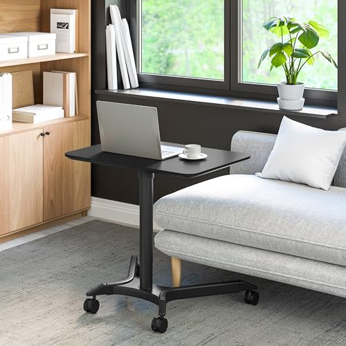 Seville Classics Airlift Height Adjustable Pneumatic Laptop Sit Stand Desk Mobile Rolling Cart, Computer Workstation for Home Office, Classroom, Black, 28" Premium Desktop (New Model) Seville Classics