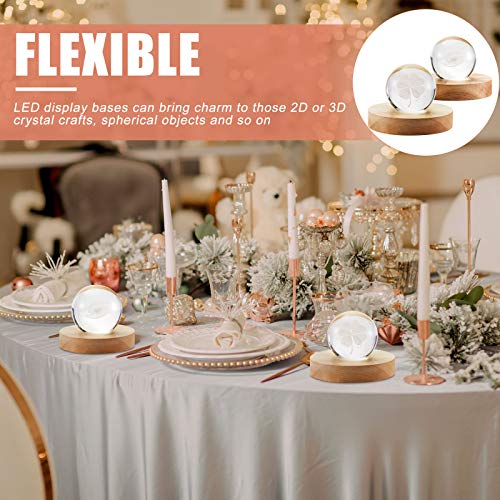 Honoson 8 Pcs Wooden LED Display Base Lighted Base for Crystal Art Wood Display Lighted Base for Glass Art LED Lighted Base for Display 3D Crystal Glass Warm Light (Round Surface Style) Honoson
