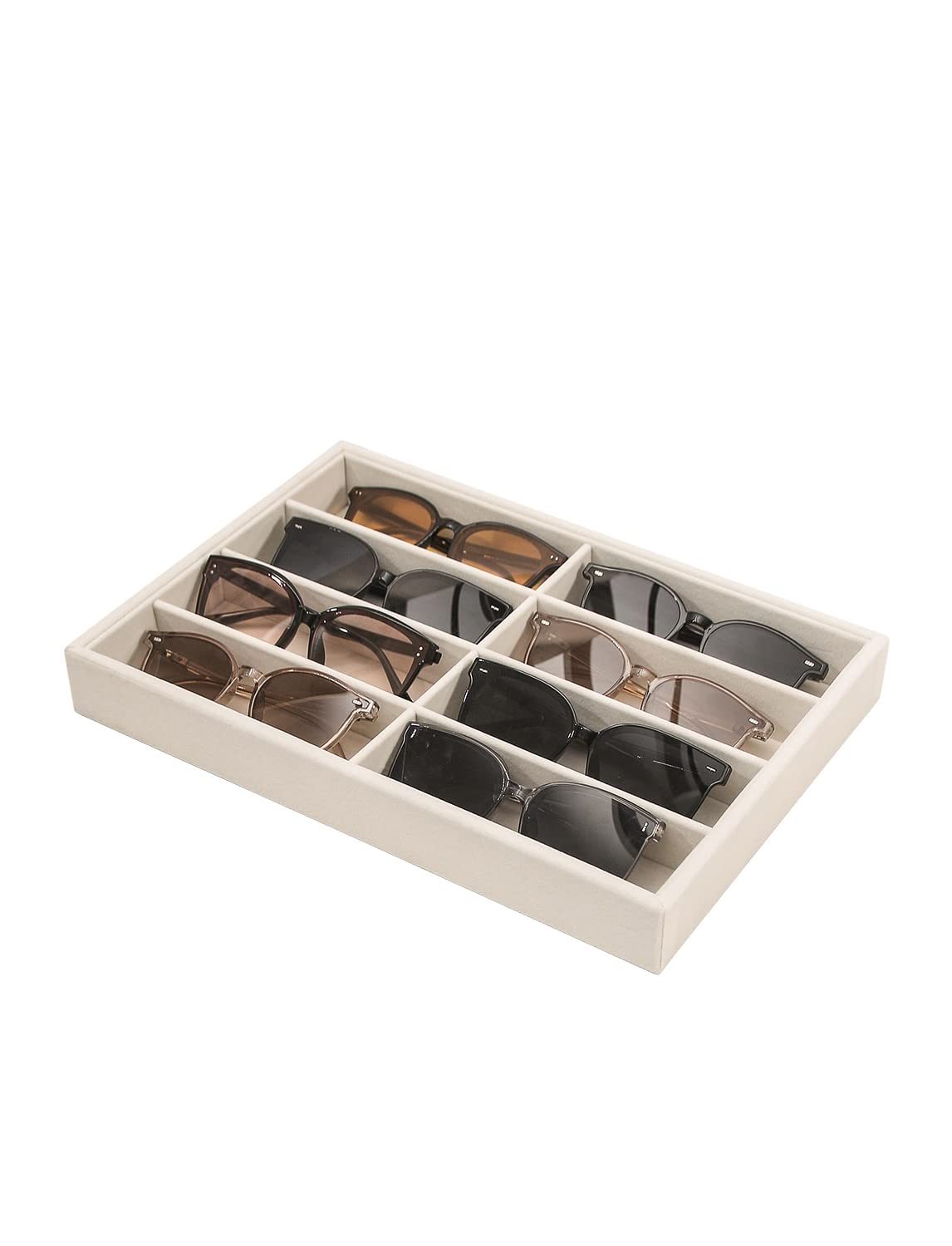 Coward Sunglass Organizer, Beige Velvet Glasses Trays - Eyeglasses Watches Jewelry Display - Men Women (8 Grids) Coward