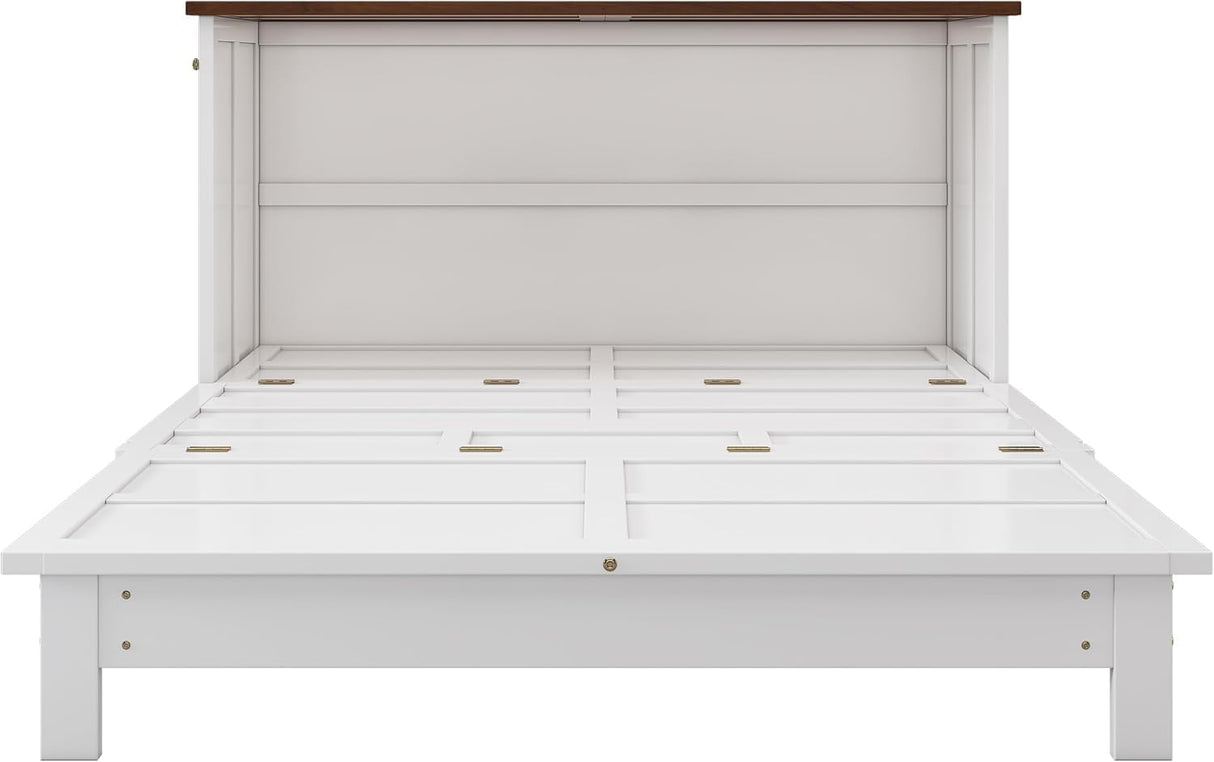 MERITLINE Full Murphy Bed with Storage Drawer and Charging Station, White Wood Murphy Chest Bed for Adult MERITLINE