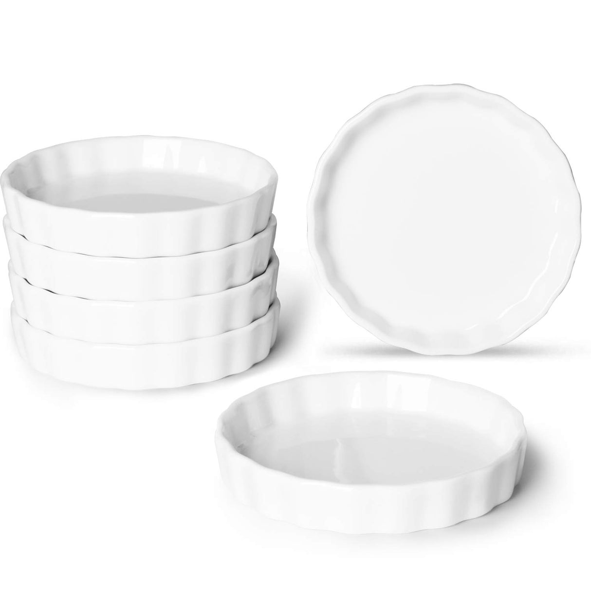 ONTUBE 5.5 oz Ramekins -Porcelain Round Ramekins for Creme Brulee Dishes,Dipping Sauces,Baking Pudding Cups, Souffle Dish,Oven Safe,Set of 6 White ONTUBE