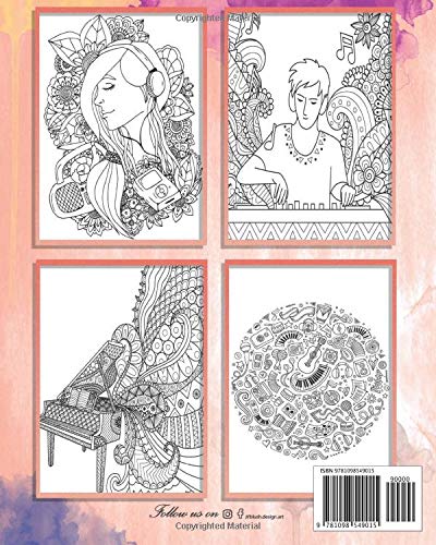 Music On World Off: Adult Coloring Book (Stress Relieving Creative Fun Drawings to Calm Down, Reduce Anxiety & Relax.) WoodArtSupply