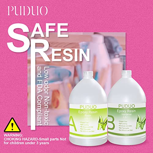Epoxy Resin Crystal Clear Art 2 Gallon Kit for Coating, Casting, Resin Art, Jewelry, Tabletop, Bar Top, Live Edge Tables, Fast Curing 2 Part Epoxy Casting Resin Kit Puduo