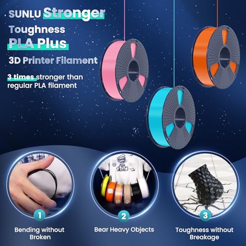 SUNLU 3D Printer Filament Bundle, PLA Plus Filament 10KG 1.75mm, Neatly Wound Filament for Most 3D Printer, 10 Colors, 1kg Spool, Black+White+Grey+Green+Blue+Grassgreen+Bluegrey+Pureyellow+Red+Orange SUNLU