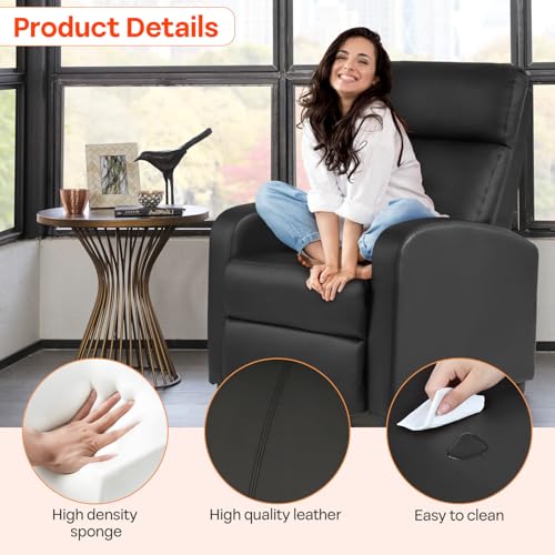 FDW Recliner Sofa Massage Chair Home Theater Seating with Lumbar Support and Padded Backrest for Living Room and Bedroom (Leather, Black) FDW