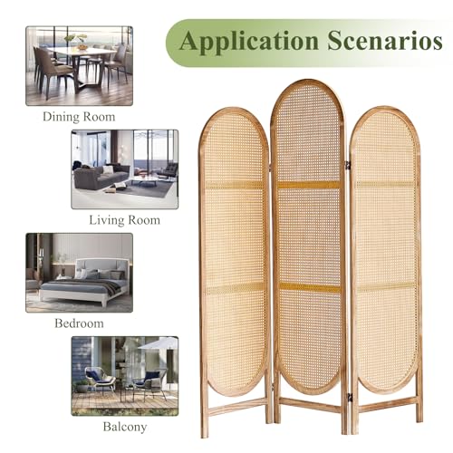 Leesinwing Room Divider Panel, 3 Panel Roomdivider Wall, Wood Room Dividers and Folding Privacy Screens, Rattan Partition Room Dividers, Privacy Dividers for Rooms, Bedroom, Dining Room, Light Brown Leesinwing