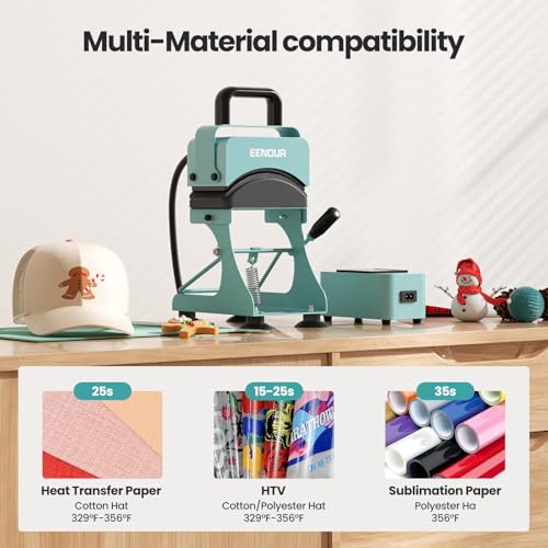 EENOUR Hat Press, Hat Heat Press Machine with 2 Platens & Caps Stretcher, Hat Press Heat Machine for Caps with Memory Mode, Precise Time and Temperature Control, Heat Transfer Printing for Caps, Hats EENOUR