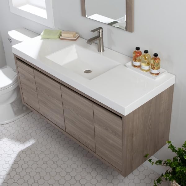 Spring Mill Cabinets Kelby 48 Inch Modern Floating Bathroom Vanity with White Single Sink Top, 2-Door Cabinet, 2 Soft-Close Drawers, 48.5" W x 18.75" D x 22.25" H, Forest Elm Spring Mill Cabinets