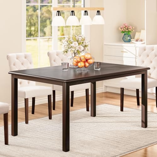 COLAMY 7-Piece Dining Table Set for 6, 60" Rectangular Wooden Kitchen Table with 6 Tufted Dining Room Chairs, Brown/Beige COLAMY