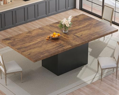 HSH 78” Dinner Table for 6 to 8, Large Wood Rectangular Dining Table, Rustic Kitchen Table only with Black Strong Base, Industrial Dining Room Table for Home Gathering Office, Rustic Brown, 78.74 in