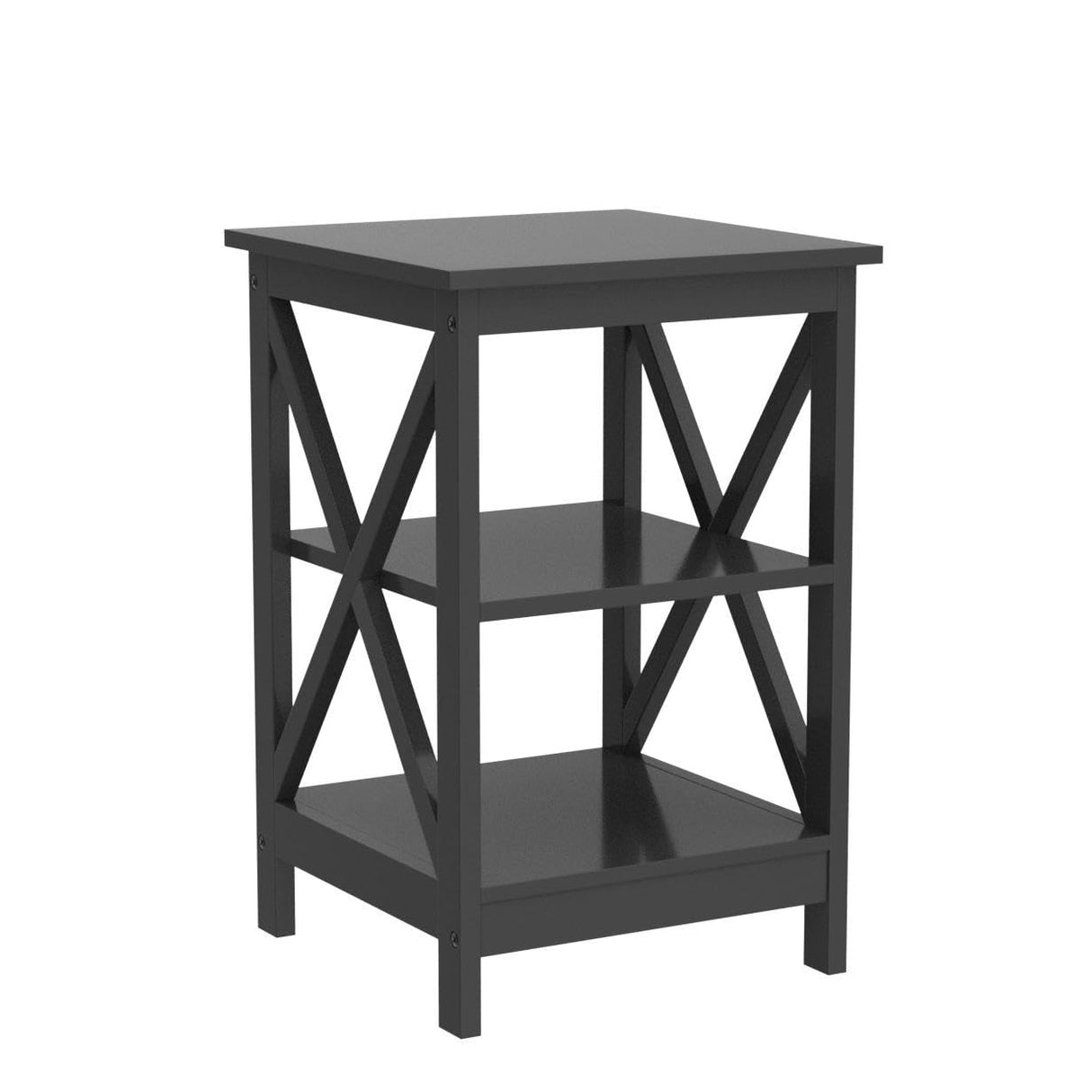 Yaheetech Black End Table Set of 2, 16x16x24 in Sturdy 3-Tier Side Tables with Storage Shelf & Solid Wood Legs, 2Pcs X-design Modern Sofa Side Table for Living Room Office, Easy Assembly Yaheetech