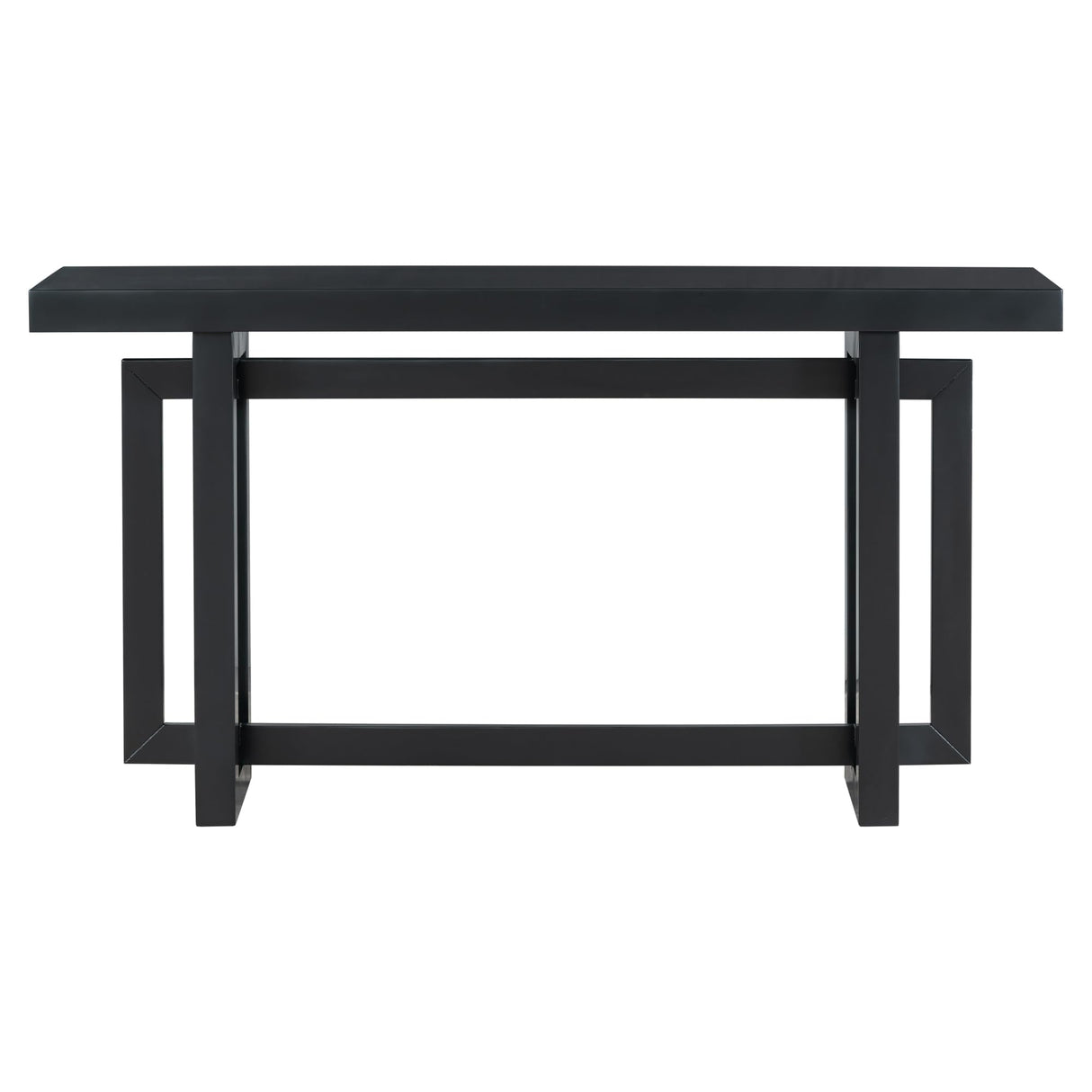Contemporary Console Table with Industrial-Inspired Concrete Wood Top, Versatile Buffet Sideboard, Extra Long Entryway Table for Entryway, Hallway, Living Room, Foyer, Corridor (Black-05) LXBB