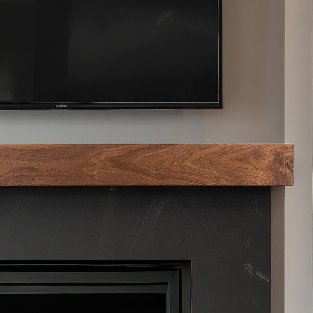 Modern Ember Walnut Creek 60 Inch Fireplace Mantel Shelf, Unfinished - Durable 9" Depth, Wall-Mounted Shelf with Smooth Finish and Close-Grain Details, Real Walnut Wood Modern Ember